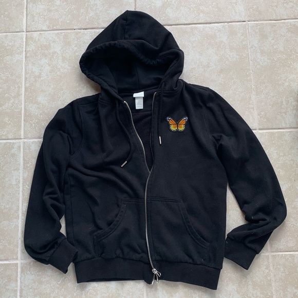 Brandy Melville Tops - Black Butterfly Zip Up Hoodie
